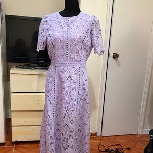 Bella D. Elegant Lace Midi Dress in Lavender